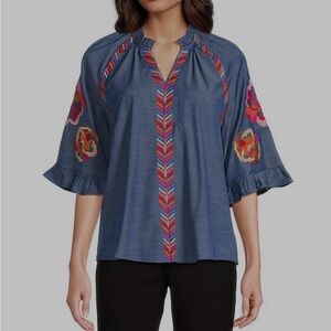 Vibrant Blue Embroidered Blouse